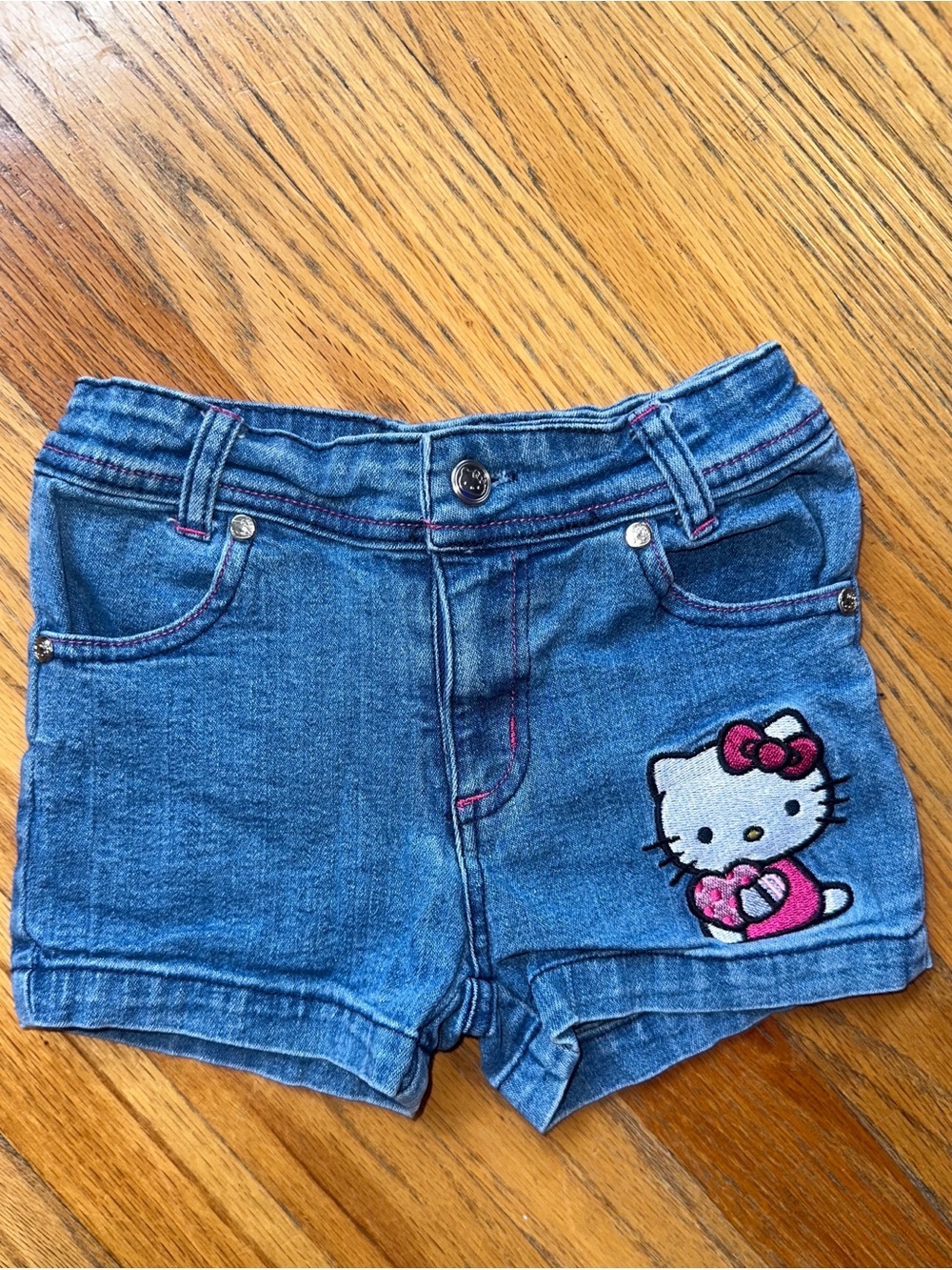 Hello Kitty Girls' Blue Denim Shorts with Embroidered Patch
